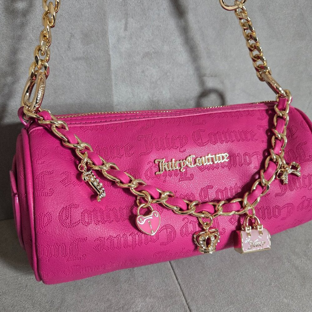NEW Juicy Couture Fuchsia Shoulder Bag with Gold Chain and Charms